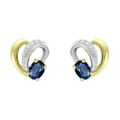 Boucles d'Oreilles Femme Puces OR 375/1000 Bicolore et Saphirs