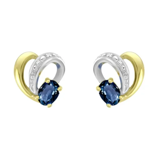 Boucles d'Oreilles Femme Puces OR 375/1000 Bicolore et Saphirs