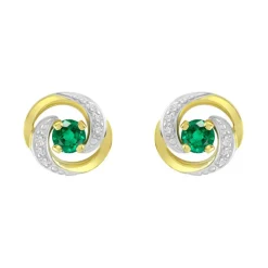 Boucles d'Oreilles Femme Puces OR 375/1000 Bicolore et Emeraudes