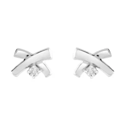 Boucles d'Oreilles Femme Puces OR 375/1000 Blanc et Diamants