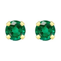 Boucles d'Oreilles Femme Puces OR 375/1000 Jaune et Emeraude