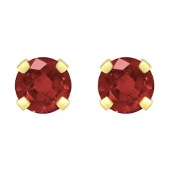 Boucles d'Oreilles Femme Puces OR 375/1000 Jaune et Rubis