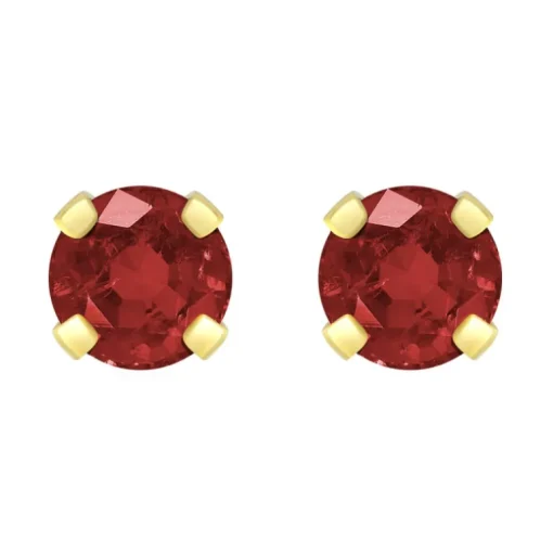 Boucles d'Oreilles Femme Puces OR 375/1000 Jaune et Rubis