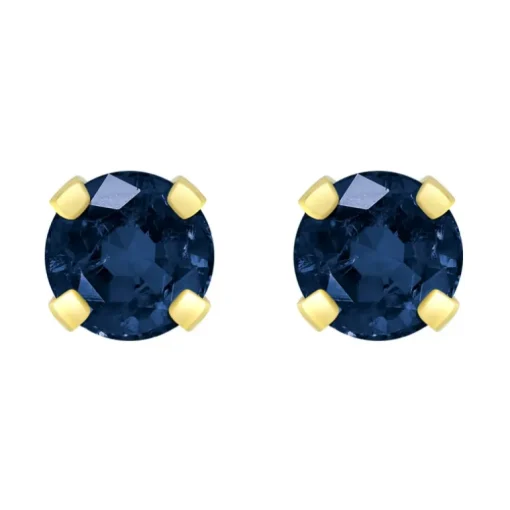 Boucles d'Oreilles Femme Puces OR 375/1000 Jaune et Saphirs