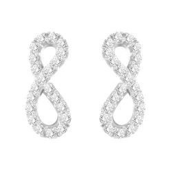 Boucles d'Oreilles Femme Puces Infini OR 375/1000 Blanc et Oxydes