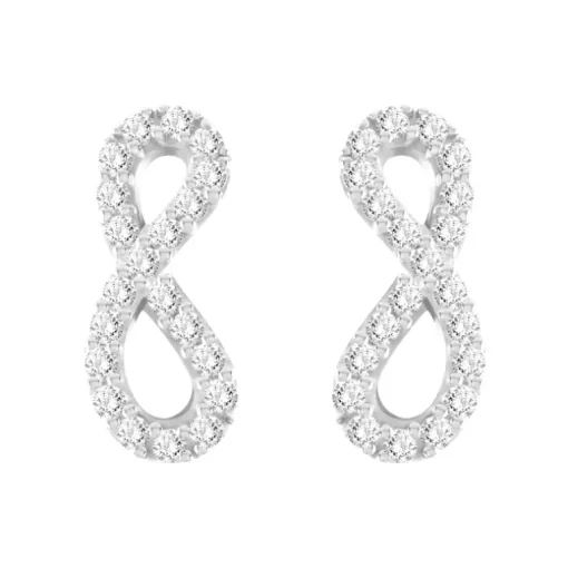 Boucles d'Oreilles Femme Puces Infini OR 375/1000 Blanc et Oxydes