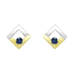 Boucles d'Oreilles Femme Puces OR 375/1000 Bicolore et Saphirs
