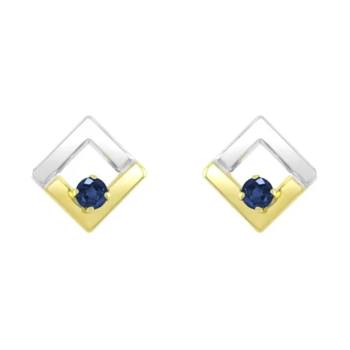 Boucles d'Oreilles Femme Puces OR 375/1000 Bicolore et Saphirs