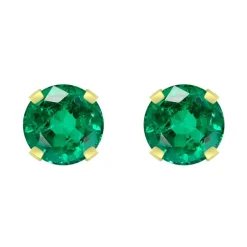 Boucles d'Oreilles Femme Puces OR 750/1000 Jaune et Emeraudes