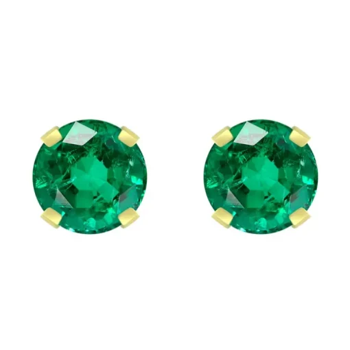 Boucles d'Oreilles Femme Puces OR 750/1000 Jaune et Emeraudes