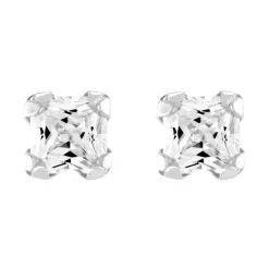 Boucles d'Oreilles Femme Puces OR 375/1000 Blanc et Oxydes