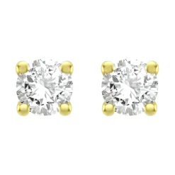 Boucles d'Oreilles Femme Puces OR 750/1000 Jaune et Diamants