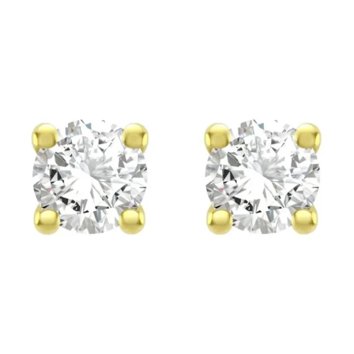 Boucles d'Oreilles Femme Puces OR 750/1000 Jaune et Diamants