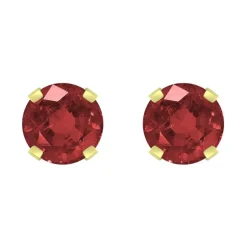 Boucles d'Oreilles Femme Puces OR 375/1000 Jaune et Rubis
