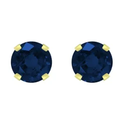 Boucles d'Oreilles Femme Puces OR 375/1000 Jaune et Saphirs
