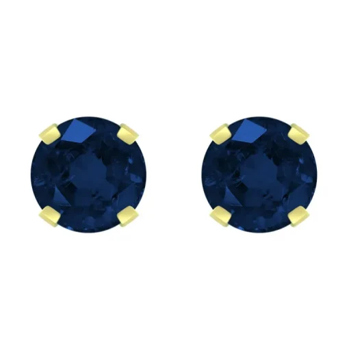 Boucles d'Oreilles Femme Puces OR 375/1000 Jaune et Saphirs
