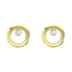 Boucles d'Oreilles Femme Puces OR 750/1000 Jaune et Diamants