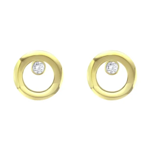 Boucles d'Oreilles Femme Puces OR 750/1000 Jaune et Diamants