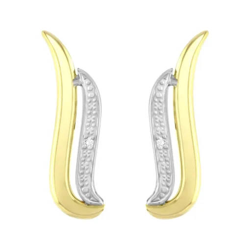 Boucles d'Oreilles Femme Puces OR 750/1000 Bicolore et Diamants