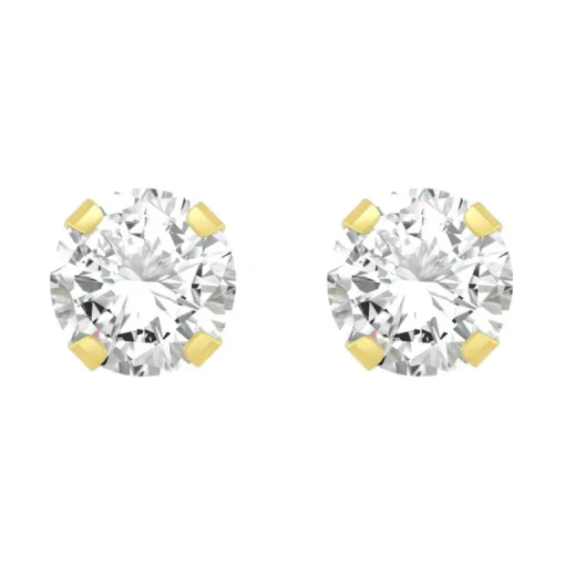 Boucles d'Oreilles Femme Puces OR 375/1000 Jaune et Oxyde