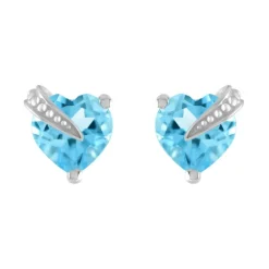 Boucles d'Oreilles Femme Puces OR 375/1000 Blanc et Topazes