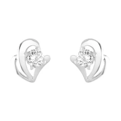 Boucles d'Oreilles Femme Puces OR 375/1000 Blanc et Oxydes