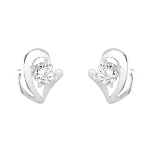 Boucles d'Oreilles Femme Puces OR 375/1000 Blanc et Oxydes