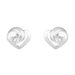 Boucles d'Oreilles Femme Puces Coeurs OR 375/1000 Blanc et Oxydes
