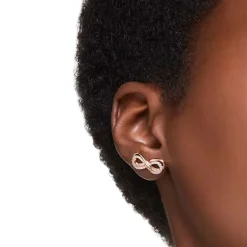 Boucles d'Oreilles Femme Puces Infini Swarovski Hyperbola Métal Doré Rose et Zircones 5684085