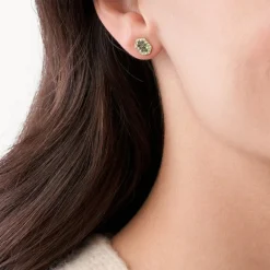 boucles d'oreilles femme puces FOSSIL Val Holiday Sparkles acier doré, nacres et oxydes