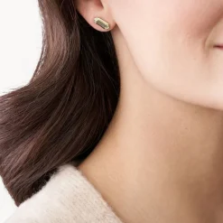 boucles d'oreilles femme puces FOSSIL Val Black and Gold acier doré, nacres et oxydes