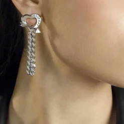 Boucles d'Oreilles Femme pendantes GUESS ACROSS MY HEART métal argenté et strass