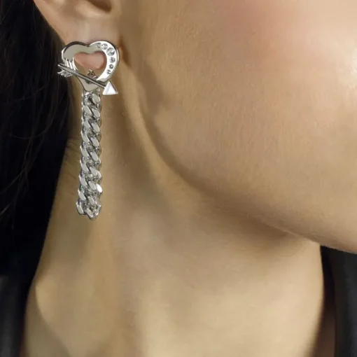 Boucles d'Oreilles Femme pendantes GUESS ACROSS MY HEART métal argenté et strass