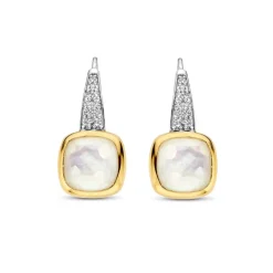 Boucles d'Oreilles Femme Pendantes TI SENTO Plaqué Or Bicolore et Nacre 7969MW