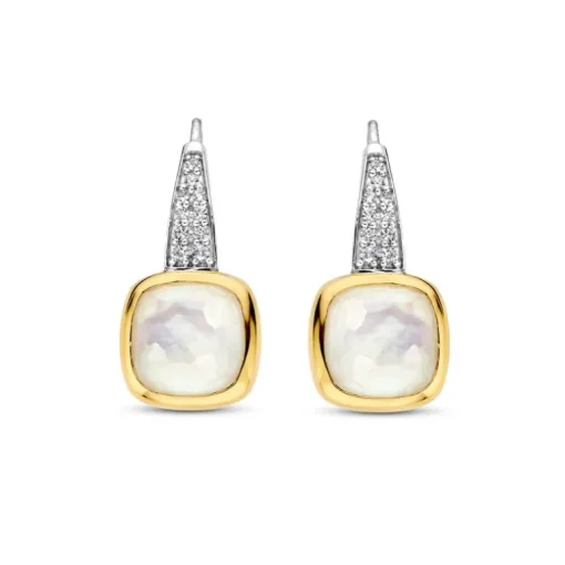 Boucles d'Oreilles Femme Pendantes TI SENTO Plaqué Or Bicolore et Nacre 7969MW