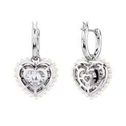 Boucles d'Oreilles Femme Pendantes Cœurs Swarovski Hyperbola Métal Argenté et Cristaux 5684384