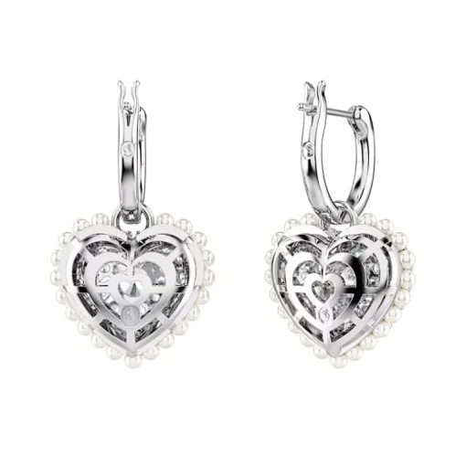 Boucles d'Oreilles Femme Pendantes Cœurs Swarovski Hyperbola Métal Argenté et Cristaux 5684384