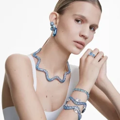 Boucles d'Oreilles Femme Puces Swarovski Lucent Bleu et Cristaux 5680693