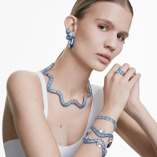 Boucles d'Oreilles Femme Puces Swarovski Lucent Bleu et Cristaux 5680693