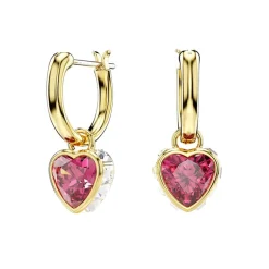 Boucles d'Oreilles Femme Pendantes Coeurs Swarovski Chroma Métal Doré et Cristaux Rouges 5684760