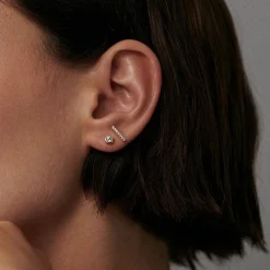 Boucles d'Oreilles Femme Puces AGATHA ROND Argent 925/1000 Doré Oxydes de Zirconium