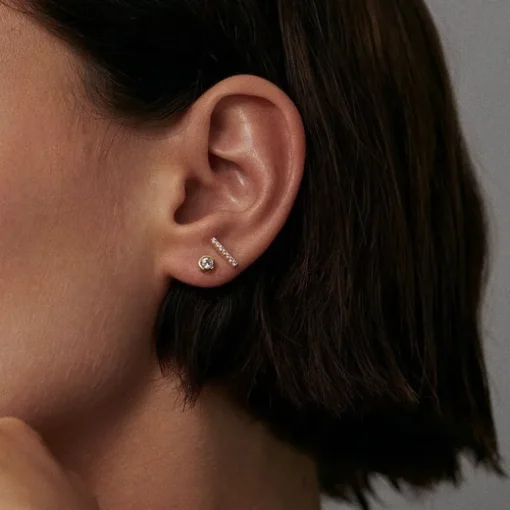 Boucles d'Oreilles Femme Puces AGATHA ROND Argent 925/1000 Doré Oxydes de Zirconium