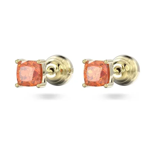 Boucles d'Oreilles femme puces swarovski Stilla métal doré et cristaux oranges