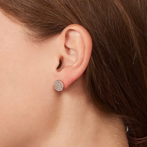 Boucles d'oreilles femme Puces FOSSIL Acier Doré Rose