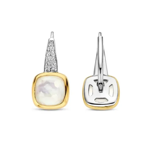 Boucles d'Oreilles Femme Pendantes TI SENTO Plaqué Or Bicolore et Nacre 7969MW