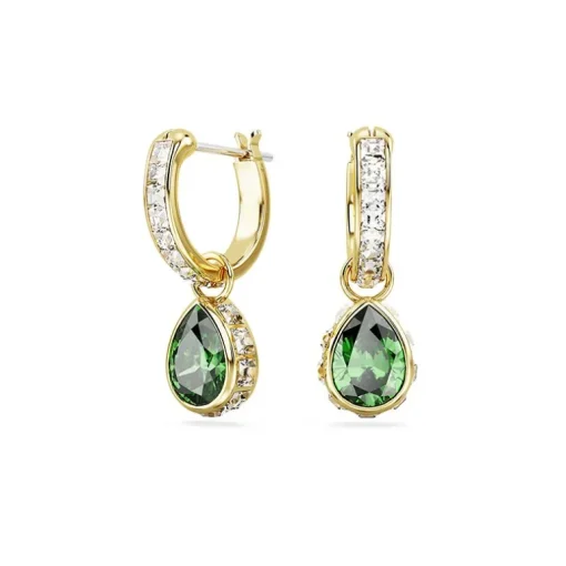 Boucles d'Oreilles Femme Pendantes SWAROVSKI STILLA VERT Plaqué Ton Or