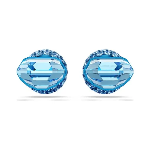 Boucles d'Oreilles Femme Puces Swarovski Lucent Bleu et Cristaux 5680693