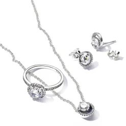 Boucles d'Oreilles Femme Puces Pandora ARGENT 925/1000 Halo Rond Scintillant 291248C01