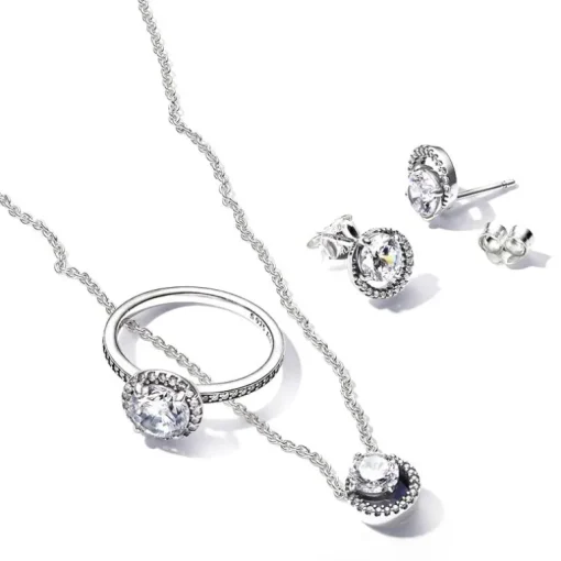 Boucles d'Oreilles Femme Puces Pandora ARGENT 925/1000 Halo Rond Scintillant 291248C01