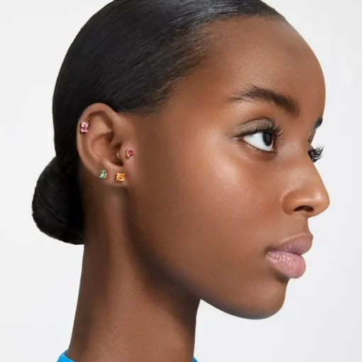 Boucles d'Oreilles femme puces swarovski Stilla métal doré et cristaux oranges